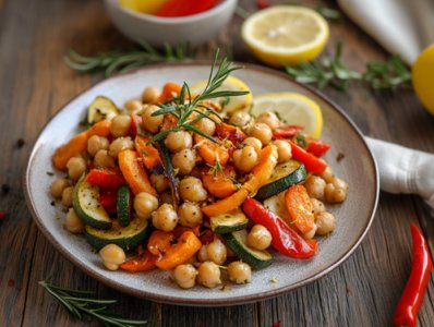 Ceci con verdure, limone e peperoncino