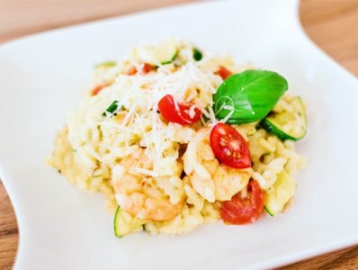 Risotto con Zucchine, Gamberi e Datterini