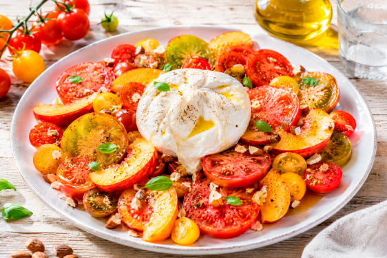 Insalata di Pomodori, Burrata e Pesche