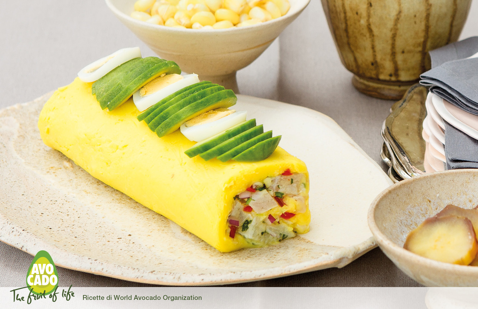 Rotolo di patate con ceviche e avocado