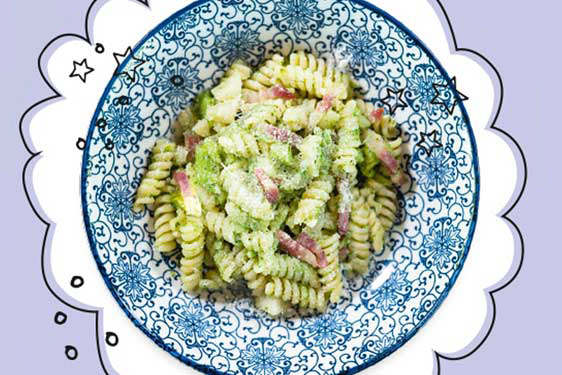 Fusilli con Broccolo Pere e Guanciale